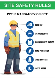 Construction Site PPE Health & Safety Notice Foamex Rigid Sign or Sticker Decal - Picture 1 of 1