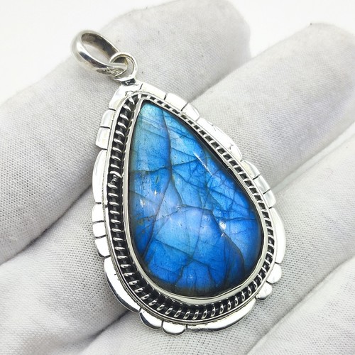 VETEMENTS Fantastico ciondolo pietra preziosa labradorite blu argento sterling 925 gioielli fatti a mano