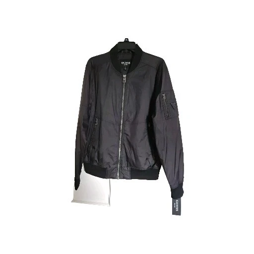 GUESS 男式轰炸机飞行夹克风衣防水黑色中号。 — 第 1/4 张图片