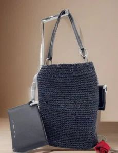 AUTH NWT Proenza Schouler White Label Spring Raffia Straw Bucket Bag in Black - Picture 1 of 18