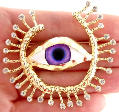 GRANDE 2.5" NUEVO SIN ETIQUETAS DE COLECCIÓN INSPIRADO SURREALISTA PÚRPURA MAL DE OJO con PIN BROCHE PEDRERÍA Foto 1 de 4