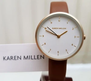 Nuovo Orologio Donna KAREN MILLEN Marrone Cinturino in Vera Pelle REGALO IDEALE!!! CTRL £120! - Foto 1 di 12