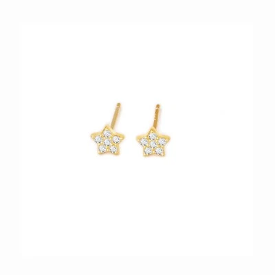 Orecchini A Stella In Argento Sterling Paved CZ - 4mm Oro - Immagine 1 di 4