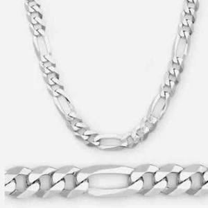 Fashion 925 Sterling Silver Solid Figaro Link Chain Necklace Jewelry 10MM UK - Picture 1 of 12