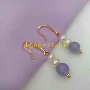 Pendiente clásico blanco colgante de perlas colgantes de gota púrpura oro 14k P - Imagen 1 de 7