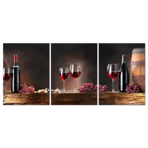 Grape Wine Cafe Glasses Oak Barrels Canvas Print Painting Wall Art Home Decor 3P - Picture 1 of 3