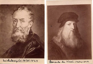 SET OF TWO ALBUMEN PHOTOS OF PAINTINGS OF LEONARDO DA VINCI MICHELANGELO - Picture 1 of 1