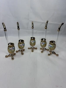 5 Pipa para beber vino de Oporto Moser de colección vidrio esmalte flores bohemio - Imagen 1 de 10