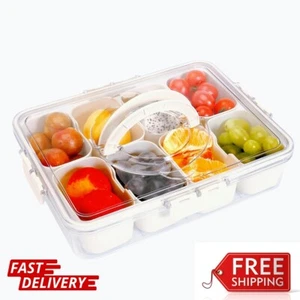 Divided Serving Tray with Lid and Handle Snackle Box For Fruits, Nuts, Snacks - Picture 1 of 7