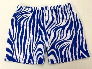 Girls YM and YL White/Royal Blue Zebra Tiger 4" Inseam Spandex Shorts - Picture 1 of 1