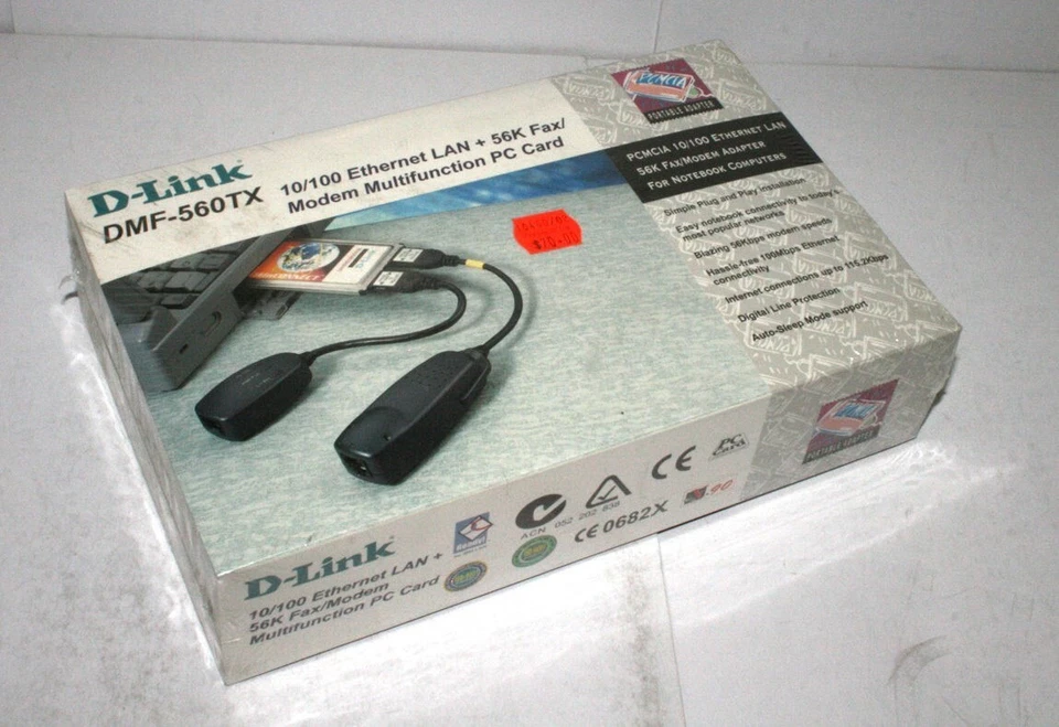 New D-Link DMF-560TX 10/100 Ethernet LAN + 56K Fax/Modem Multifunction PC Card - Image 1 of 4