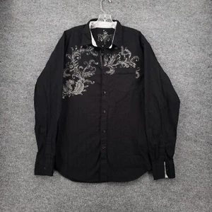 Guess Button Up Shirt L Large Black Long Sleeve Grunge 2000s Y2K - Picture 1 of 13