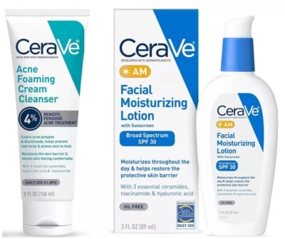 捆绑包! (2) CeraVe 4% 痤疮洁面乳 & AM 面部保湿乳液 — 第 1/4 张图片