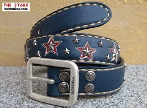 SENDRA BOOTS Cinturón Azul con Estrella Cinturón Cinturón Cuero Hecho a Mano España - Imagen 1 de 4