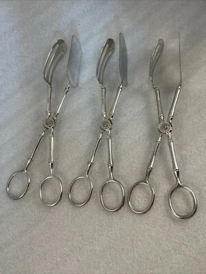 Vintage E.P. Pinças de salada folheadas a prata zinco Itália LANDES bambu MCM conjunto de 3 - Imagem 1 de 4