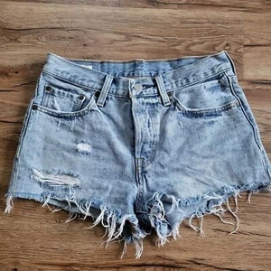 Women's Levi’s 501 jean denim cut off distressed shorts Big E size 26 - Picture 1 of 10