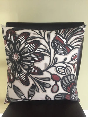 Decorative Pillow Cover Brown Black Gray Cream Off White Large Floral Pattern - Image 1 of 4