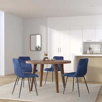 Set of 2/4/6 Velvet Blue Kitchen Dining Chairs Soft Padded Seat Metal Legs - Image 1 of 4
