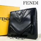 FENDI Folded Wallet Black Monster Bugseye Exotic Leather Box