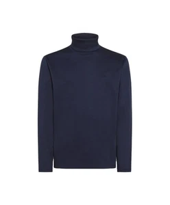 SUN68 T-Shirt Uomo T43102 ROUND SOLID L/S A-EM cotone a collo alto logata 07 NAV - Foto 1 di 2