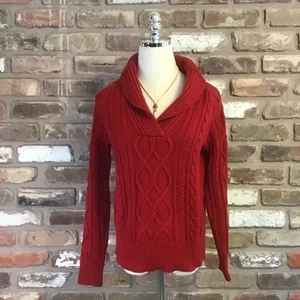 EDDIE BAUER Damen zierlicher roter Grobstrick Fischer Schalkragen Pullover MP - Bild 1 von 5
