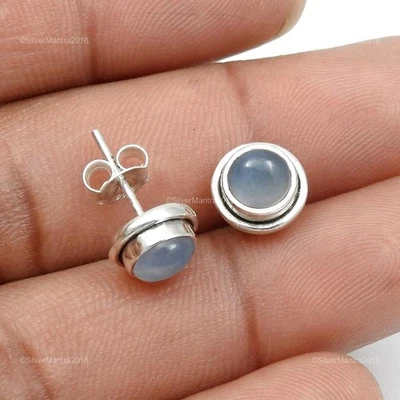 Calcedonio Gemma 925 Argento Sterling Bottone Post Spingere Indietro Nuovo Paio - Immagine 1 di 4