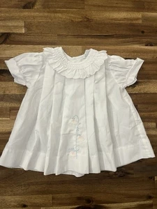 Vintage Baby Mädchen Kinderreim 9 m bestickt Blumen weiß Kleid und Unterhose - Bild 1 von 12