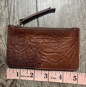 American Leather Co Card Holder RFID Protection Brown Embossed - Picture 1 of 5