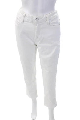 Pantalones de mezclilla Paige para mujer de algodón con cremallera y botones blancos talla 28 Foto 1 de 4