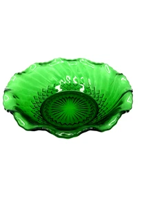 Vtg Anchor Hocking Forest Green Uranium Glass Bowl Sunburst Diamond Glows on UV - Bild 1 von 12