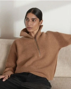 Everlane Felted Extra Fine Ribbed Merino Half-Zip Sweater Womens Very Soft M - Picture 1 of 7