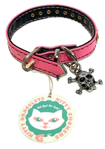 Vin. ECI NEU ~ 1990er Jahre Glas Strass, rosa Leder Haustier Halsband 9,3/4"x 1/2" Größe 9 - Bild 1 von 5