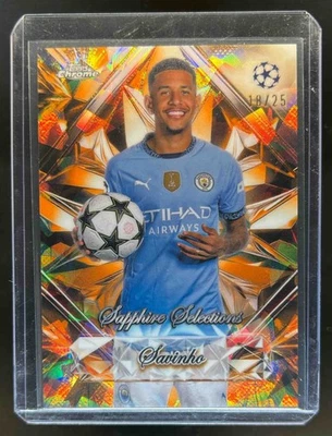 2024-25 Topps Chrome Sapphire UEFA Savinho Selections Orange #18/25 Man City - Image 1 of 2