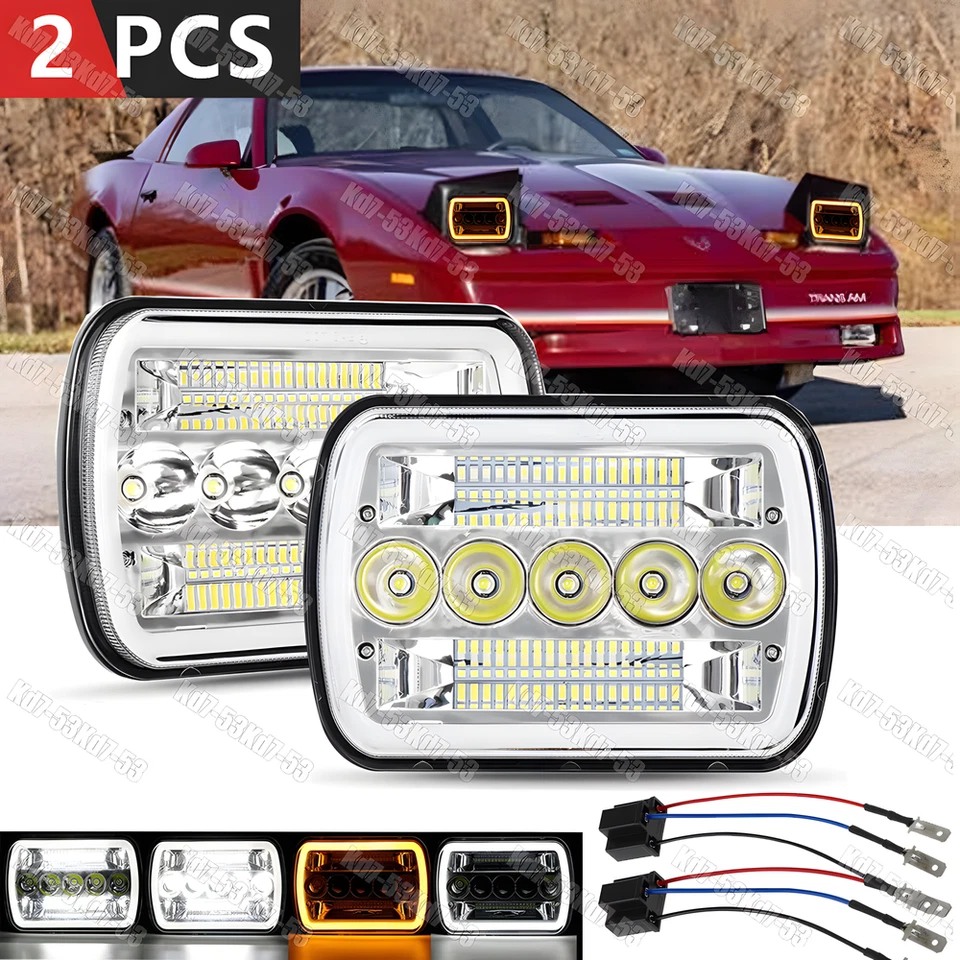 Fit Pontiac Fiero 84-88 Firebird 82-90 2x 7x6'' LED Headlights Hi-Lo Sealed Beam - Image 1 of 4