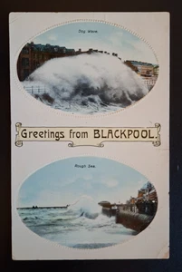 Rough Seas, Blackpool, Lancashire Vintage Postcard - Picture 1 of 2