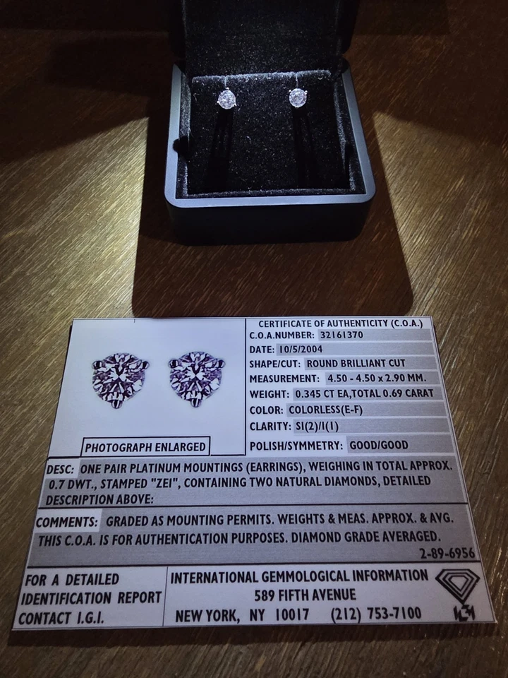 PENDIENTES NATURALES PLATINO DIAMANTE .69ctw - Certificado de autenticidad igi + Recibo + Garantía 💎 Foto 1 de 4