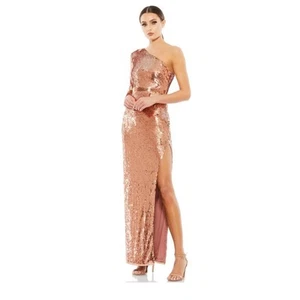 Vestido Mac Duggal de una manga asimétrico con abertura alta lentejuelas en cobre - talla 4 - Imagen 1 de 7