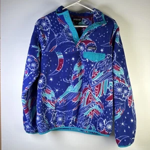 Patagonia Womens Synchilla Fleece Size Medium Blue Snap T Harvest Moon Owl - Picture 1 of 6