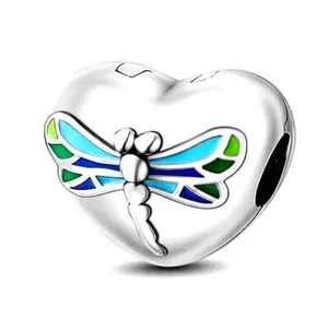 Sterlingsilber 925 Clip Anhänger Herz mit Libelle Charm f Armband Halskette #5 - Bild 1 von 3