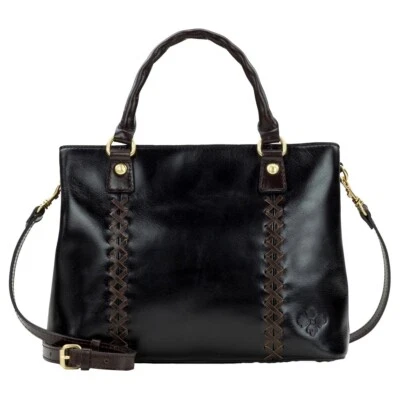 Patricia Nash Dorothy Distressed Leather Convertible Satchel Bag-Black/Chocolate - Image 1 of 4