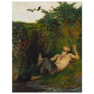 Arnold Böcklin, Faun, einer Amsel zupfeifend, 1863 Erste Fassung, Poster - Bild 1 von 3
