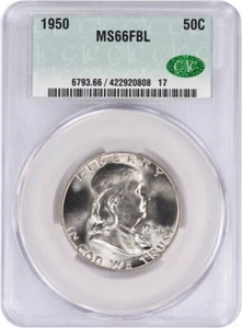 1950 Franklin Silber halber Dollar MS66FBL CACG - Bild 1 von 4