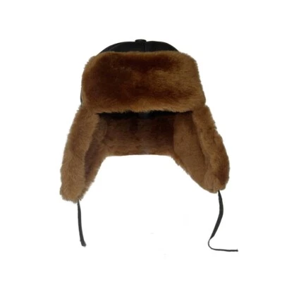 Russian Fur Hat for Men Leather Ushanka Shearling Winter Trapper Hat - Image 1 of 4