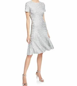 BEAUTIFUL St John Trellis Knit Silver Gray Sequin Fit & Flare Dress Size 6 JT01 - Bild 1 von 15