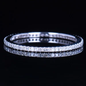 Natural Diamond Eternity Band Stackable Wedding Engagement 10k White Gold Ring - Picture 1 of 4