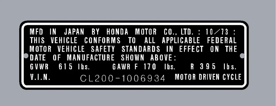 ETIQUETA TUBO DE DIRECCIÓN HONDA CL200 / CALCOMANÍA REPRO Foto 1 de 1