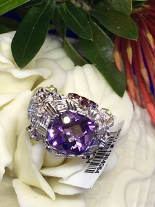 Bolivian Amethyst, Multi Gemstone Ring Platinum o/Sterling Silver #7 - Picture 1 of 6