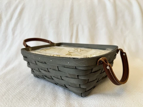 Longaberger Pewter Stain Small Serving Basket & Divided protector set W/lid Cover