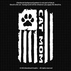 Cat Mom Cute Distressed Flag Vinyl Decal Window Sticker - 25 Colors - Picture 1 of 27