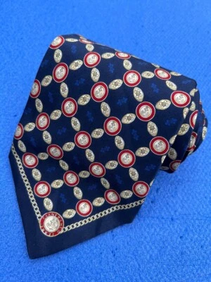 正品 GIANFRANCO FERRE 锚花设计海军蓝 100% 真丝领带 — 第 1/4 张图片